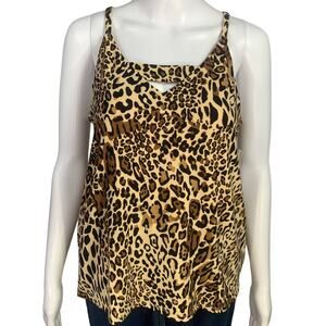 Bar III Zip Back Cheetah-Printed Camisole Top Medium